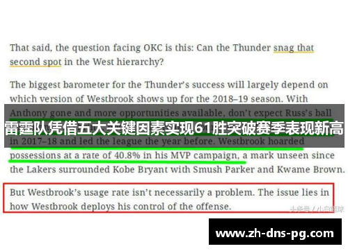 雷霆队凭借五大关键因素实现61胜突破赛季表现新高